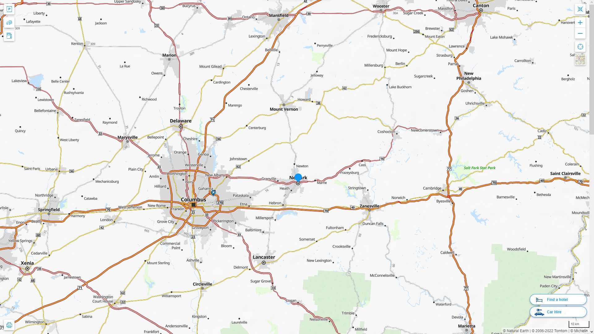 Newark Ohio Highway and Road Map